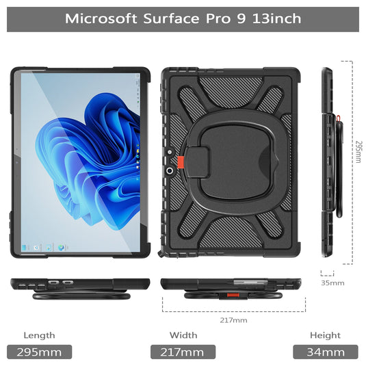 Microsoft Surface Pro 9 (2038) - 360 Degree Rotate Shockproof Heavy Duty Tough Stand Case Cover With Pen Holder - Polar Tech Australia