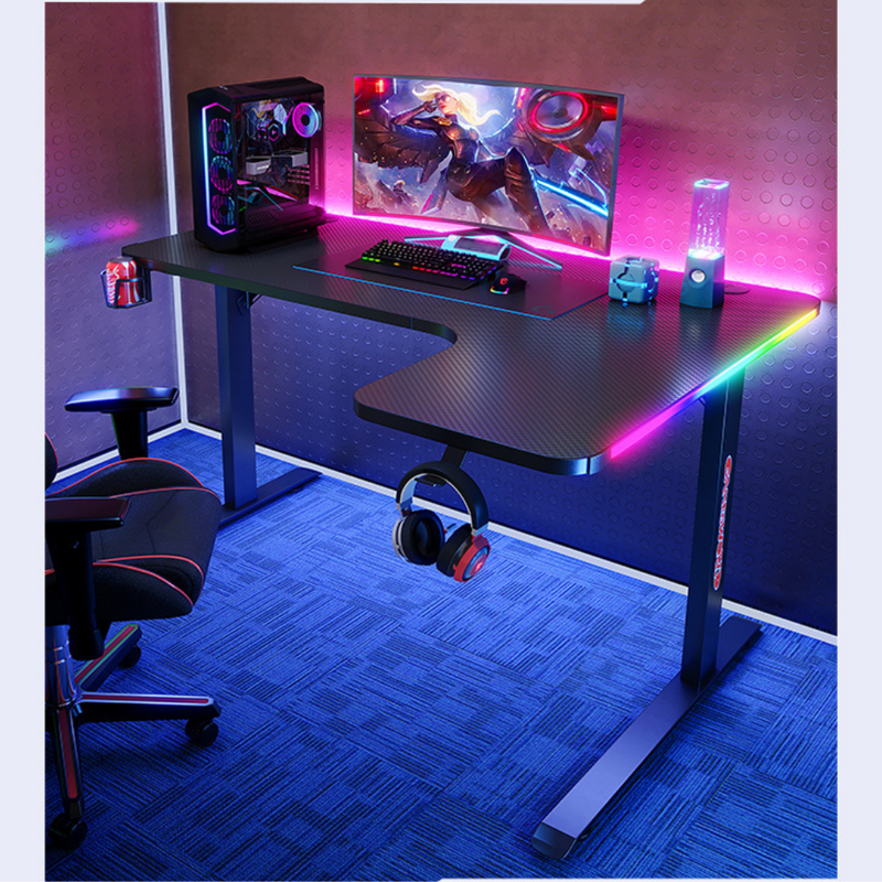 Cargue la imagen en el visor de la galería, Large Right Corner Gaming Desk with RBG LED Lights Carbon Fiber Surface with Cup Holder &amp; Headphone Hook - Polar Tech Australia
