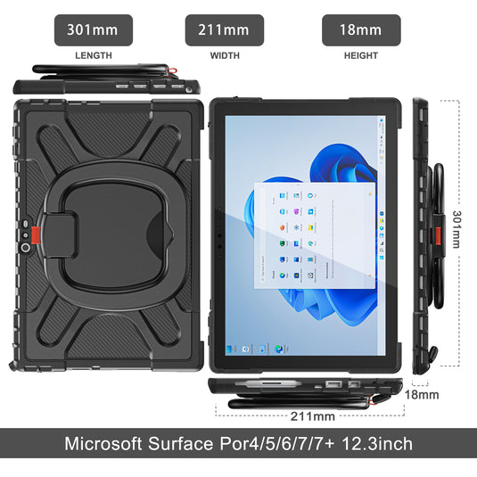 Microsoft Surface Pro 4/5/6/7/7 Plus - 360 Degree Rotate Shockproof Heavy Duty Tough Stand Case Cover With Pen Holder - Polar Tech Australia