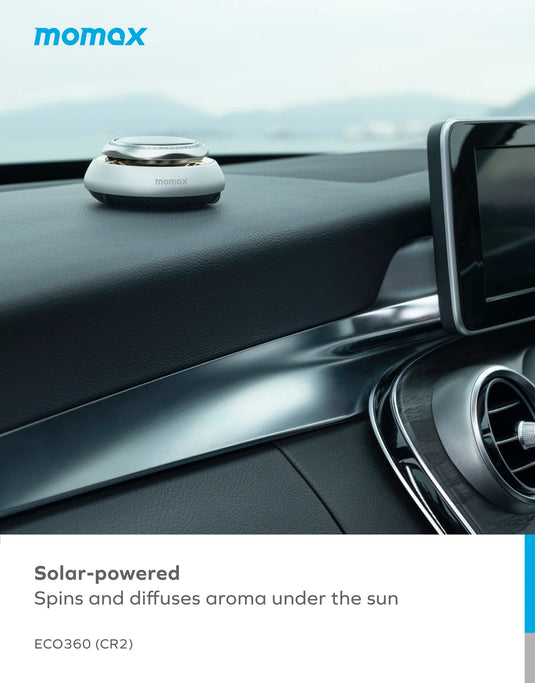 Momax Eco360 Solar Power Auto Spin Aroma Diffuser Car Perfume Holder Car Air Freshener - Polar Tech Australia