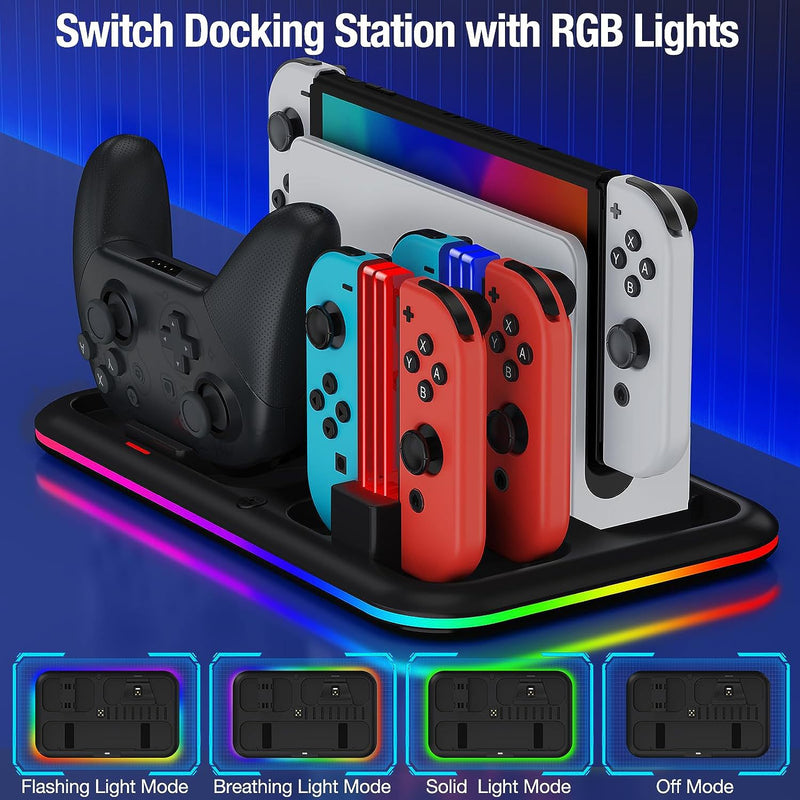 Cargue la imagen en el visor de la galería, Nintendo Switch All-in-one Multifunction Charging Stand with Cooling Fan &amp; RBG Light Effect &amp; Disc Storage - Polar Tech Australia
