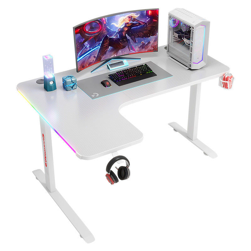 Cargue la imagen en el visor de la galería, Large Left Corner Gaming Desk with RBG LED Lights Carbon Fiber Surface with Cup Holder &amp; Headphone Hook - Polar Tech Australia
