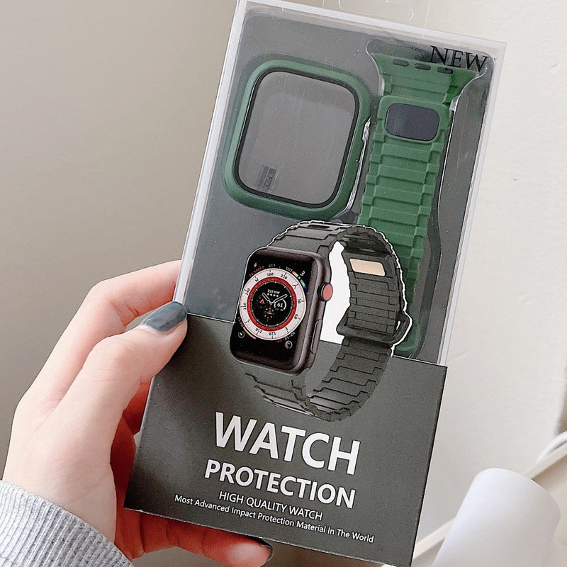 Cargue la imagen en el visor de la galería, [3 in 1 - Case + Protector + Band] Apple Watch Series 4/5/6/SE 40mm 44mm Full Covered Magnetic Silicone Fashion Protection Bundle - Polar Tech Australia
