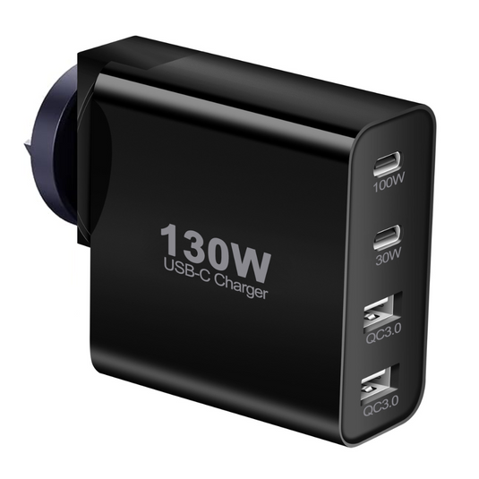 130W GaN Fast 4 Ports PD Type-C USB-C + USB 3.0 Wall Charger Traveller Power Adapter - (AU Plug) - Polar Tech Australia