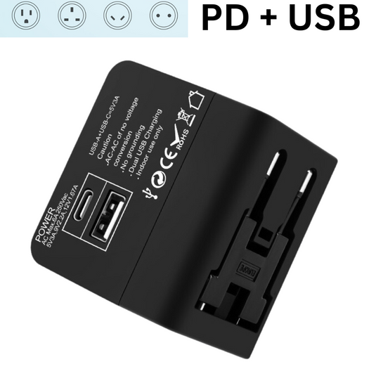 Universal Dual Port PD + USB Charging Converter Wall Charger International Travelling Adapter - Polar Tech Australia