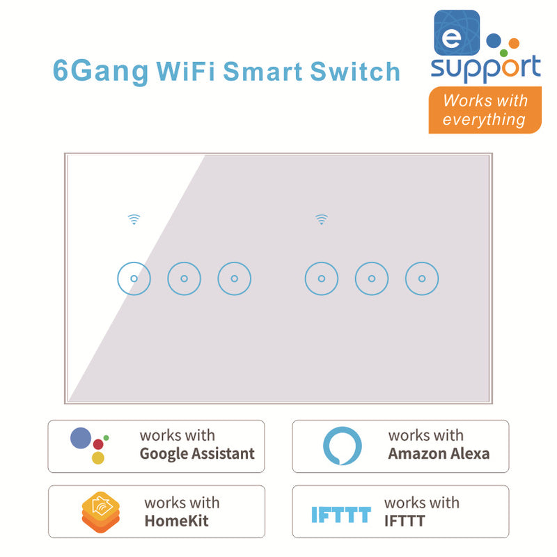 Cargue la imagen en el visor de la galería, [TUYA Smart Home] TUYA WiFi Smart Touch Switch Home Light Fan Remote Control 1/2/3/4/5/6 Gang Wall Switch Panel - Polar Tech Australia
