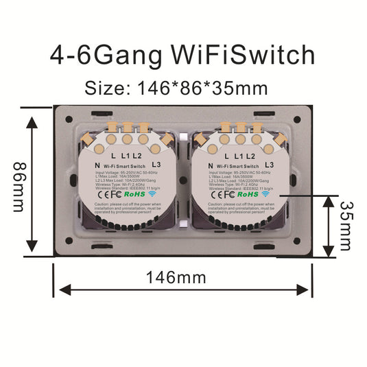 [TUYA Smart Home] TUYA WiFi Smart Touch Switch Home Light Fan Remote Control 1/2/3/4/5/6 Gang Wall Switch Panel - Polar Tech Australia