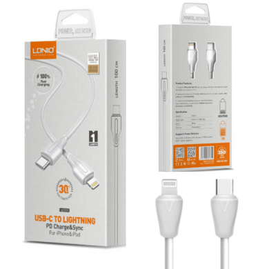 [1M][LC131I] LDNIO Type-C USB-C to Lightning 30W Fast PD Charging Cable - Polar Tech Australia
