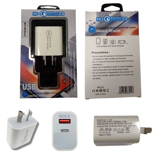 20W PD + QC 3.0 USB Dual Port Wall Charger Adapter -  (SAA Approved/AU Plug) - Polar Tech Australia