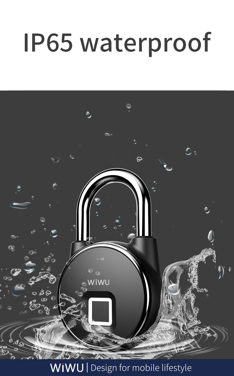 Cargue la imagen en el visor de la galería, WIWU S5 IP65 Waterproof Smart Rechargeable Fingerprint Padlock For Door Bicycle Bag Cabinets - Polar Tech Australia
