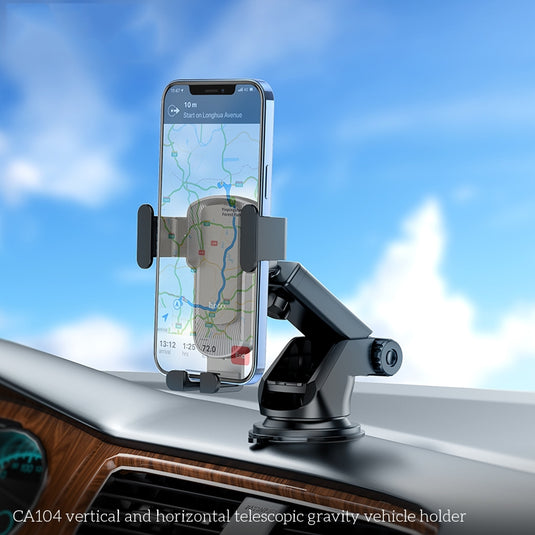 [CA104] HOCO Universal Dashboard & Windscreen Mobile Phone Telescopic Gravity Auto-Lock Holder - Polar Tech Australia
