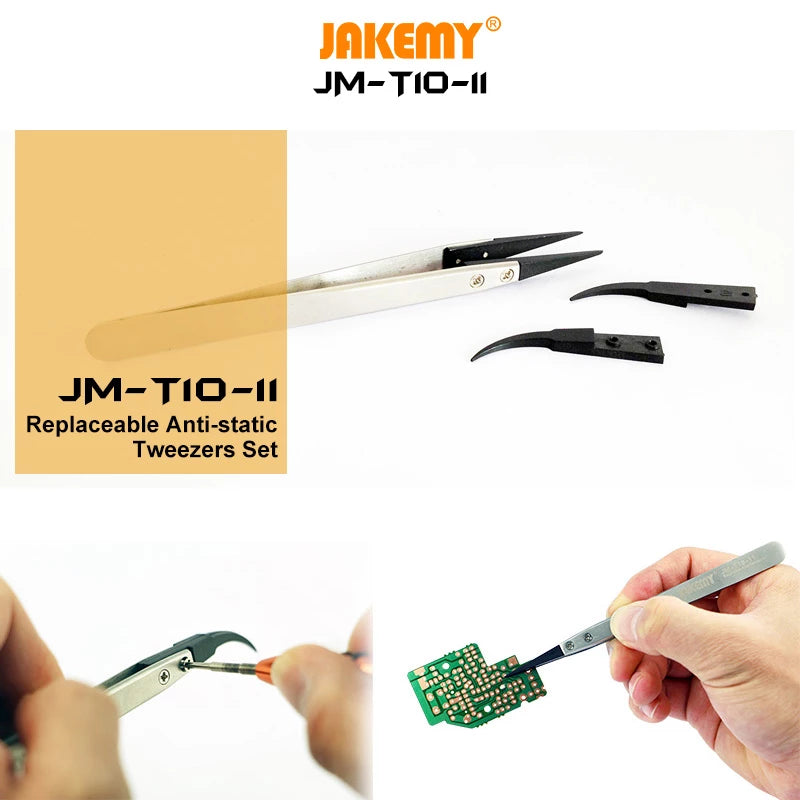Cargue la imagen en el visor de la galería, [JM-T10-11] Jakemy Anti-static Stainless Steel Tweezers With Replacement Head - Polar Tech Australia
