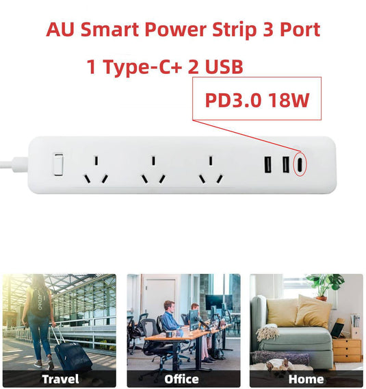 Multi-function Socket Power Stripe Extension Board 3 Outlets + 2 USB + 1 USB-C PD SAA - Polar Tech Australia