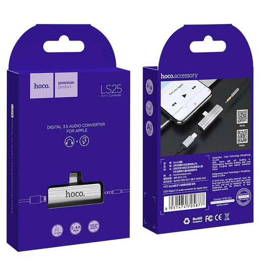 HOCO Lightning to Digital 3.5mm Audio Converter & Charging Lightning Splitter (LS25) - Polar Tech Australia