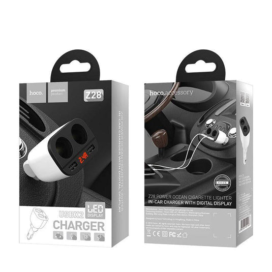HOCO Universal Car Charger Extension Dual Port 2 x USB Port With Digital Display (Z28) - Polar Tech Australia