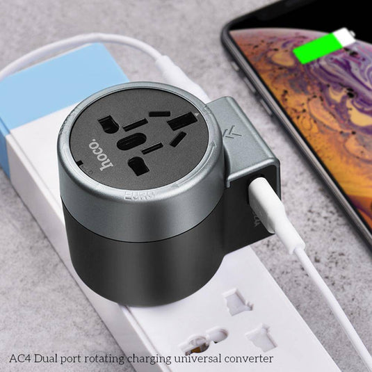 HOCO Universal Dual Port USB Charging Converter Wall Charger Travelling Adapter (AC4) - Polar Tech Australia