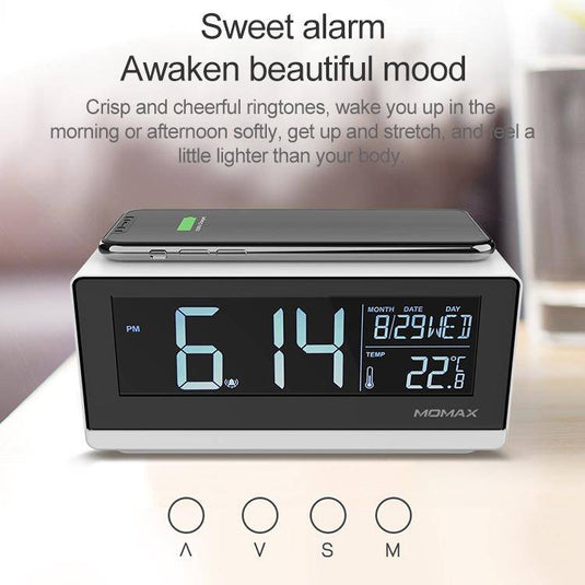 Momax QClock 10W Digita Alarm Clock Built-in Wireless Charger - Polar Tech Australia