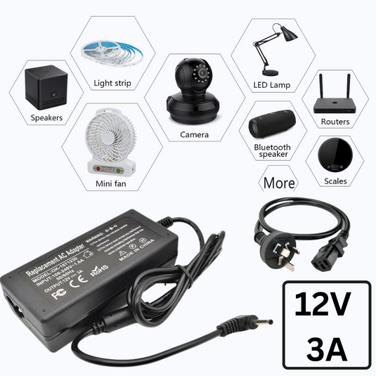 [12V-3A/36W][5.5x2.5 & 5.5x2.1] Universal Computer/Monitor/LED Strip/Light Module/Speaker/CCTV/Router/Camera Power Supply Adapter Wall Charger - Polar Tech Australia
