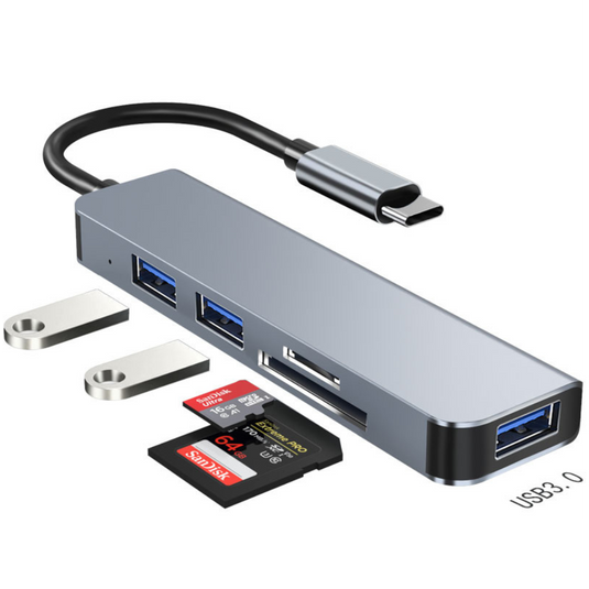 [YG-2103T] Type-C Adapter 5 In 1 Multi-function USB 3.0 & USB 2.0 Card Reader HUB Splitter - Polar Tech Australia