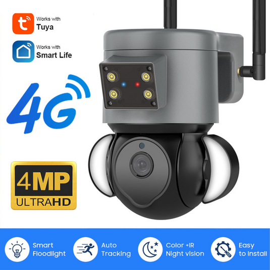 [TUYA Smart Home][4G Version][With Flood Light] Full HD 4MP Wireless WIFI Full Color Day & night IP65 Outdoor PTZ Security Camera - Polar Tech Australia