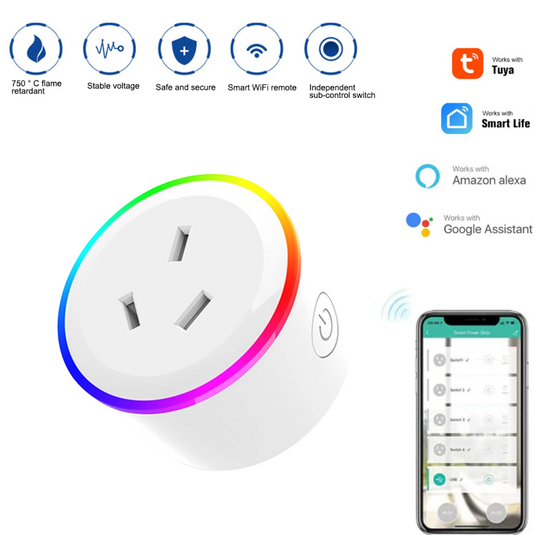 [TUYA Smart Home][AU Plug] Universal Wireless Smart WIFI Plug With RGB LED Light overload protection 2200w - Polar Tech Australia
